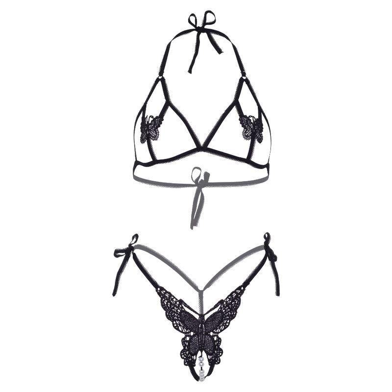 LEG AVENUE - ZWEITEILIGES SET BH UND HÖSCHE VON BUTTERFLIES & PEARLS, EINE GRÖSSE - WEISS
