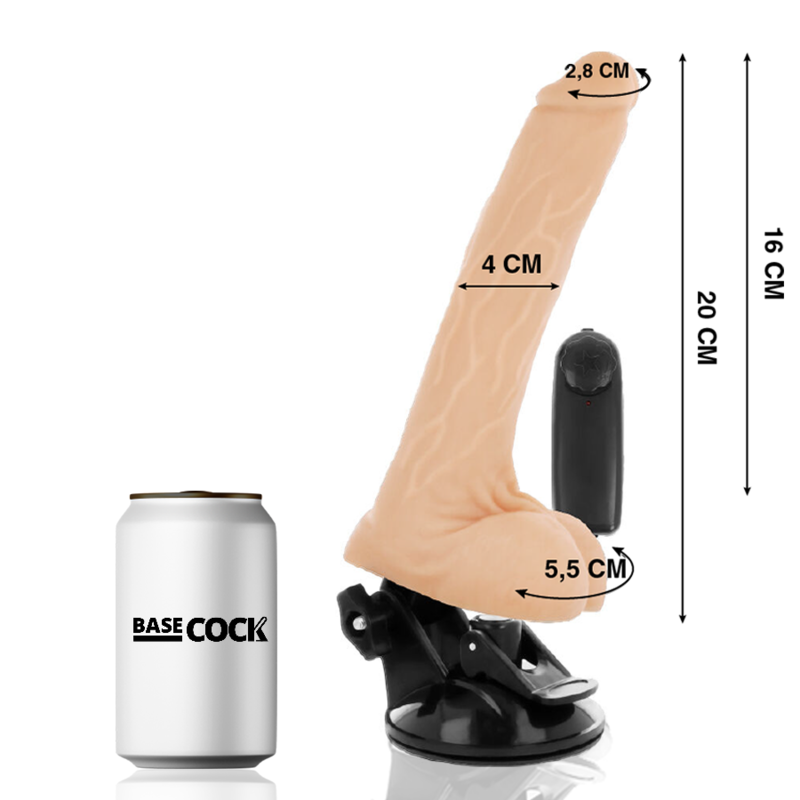 BASECOCK - REALISTISCHER VIBRATOR MIT FERNBEDIENUNG SCHWARZ MIT HODEN 20 CM -O- 4 CM
