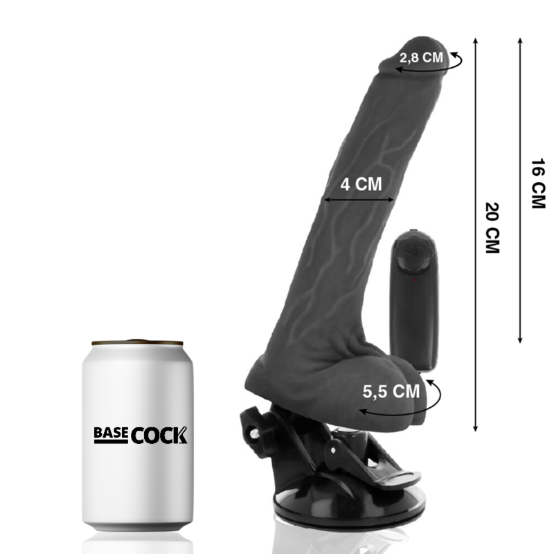 BASECOCK - REALISTISCHER VIBRATOR MIT FERNBEDIENUNG SCHWARZ MIT HODEN 20 CM -O- 4 CM