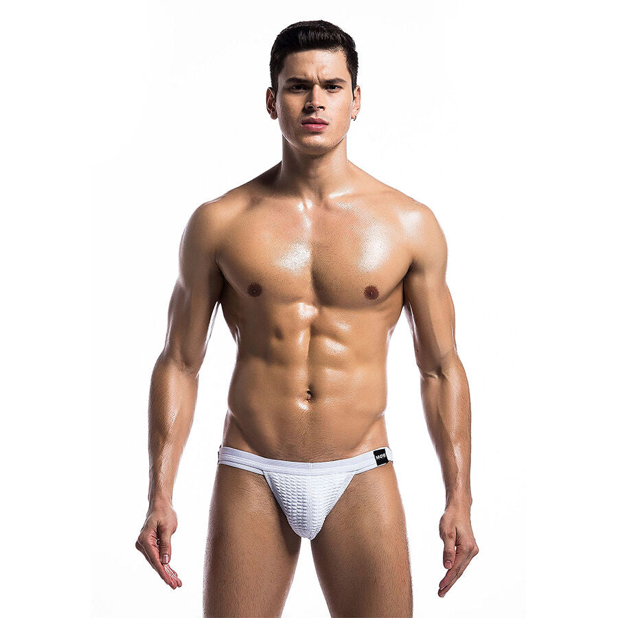 MOB - WEISSER FETISCH-JOCKSTRAP-BADEANZUG, GRÖSSE L
