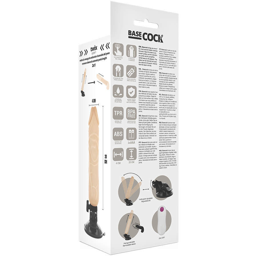 BASECOCK - REALISTISCHER VIBRATOR MIT FERNBEDIENUNG SCHWARZ 20 CM -O- 4 CM