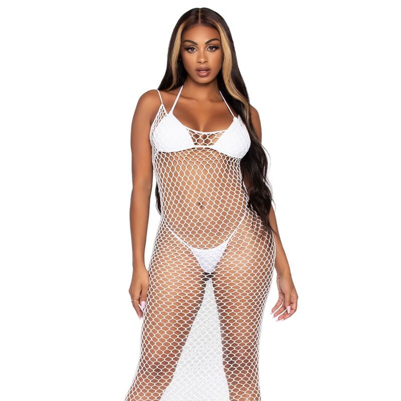 LEG AVENUE - WOVEN TWIST NET MAXI-KLEID, EINE GRÖSSE, WEISS