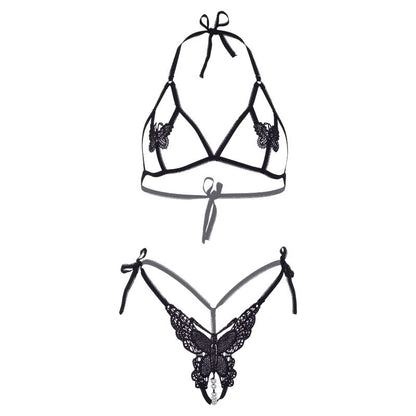 LEG AVENUE - ZWEITEILIGES SET BH UND HÖSCHE VON BUTTERFLIES & PEARLS, EINE GRÖSSE - WEISS