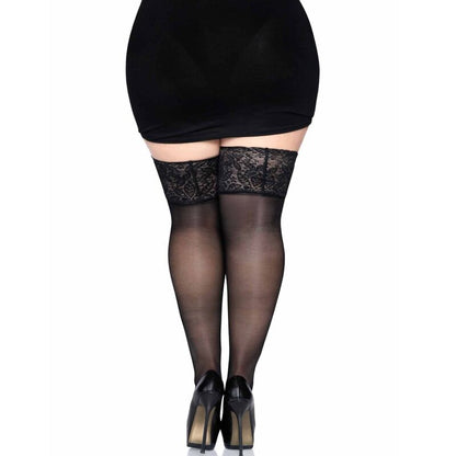 LEG AVENUE - SCHWARZE SELBSTKLEBENDE STRUMPFHOSE MIT BREITER SPITZE ÜBERGRÖSSE
