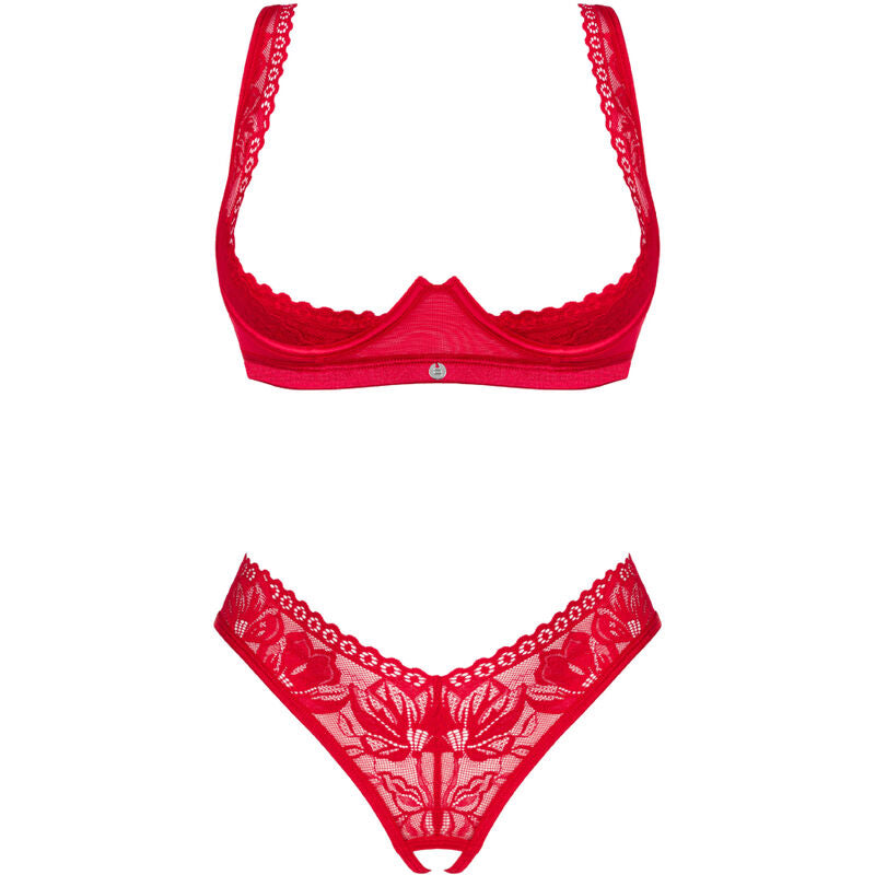 OBSESSIVE - LACELOVE SET ZWEITEILIG CUPLESS ROT XS/S