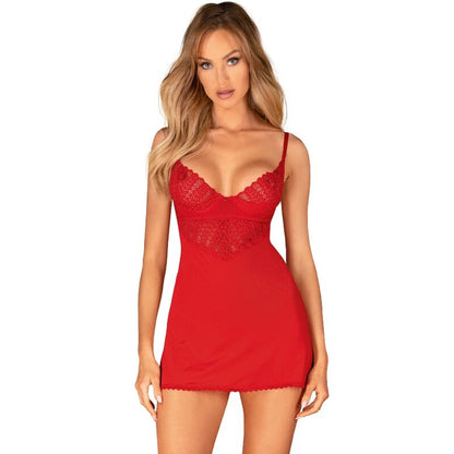 OBSESSIVE - INGRIDIA CHEMISE & TANGA ROT XL/XXL