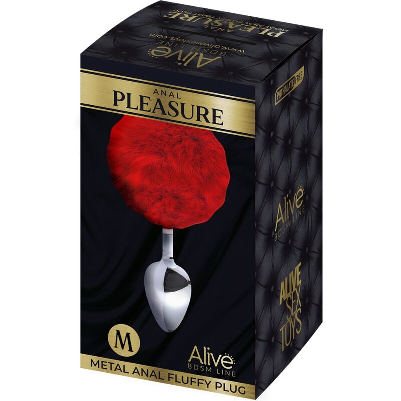 ALIVE - ANAL-VERGNÜGEN-STECKER, GLATTES METALL, FLUFFY, ROT, GRÖSSE M