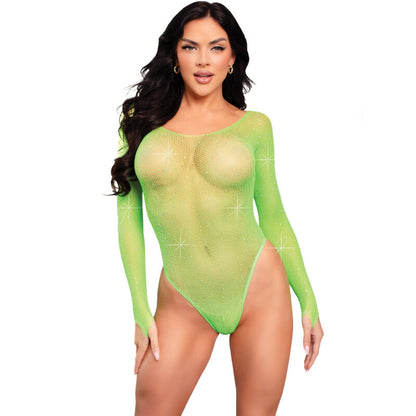 LEG AVENUE - LANGÄRMELIGER BODYSUIT MIT KRISTALLMUSTER IN PINK