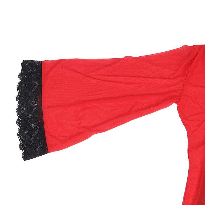 SUBBLIME - TRANSPARENTER STOFFMANTEL MIT SPITZENDETAIL ROT L/XL