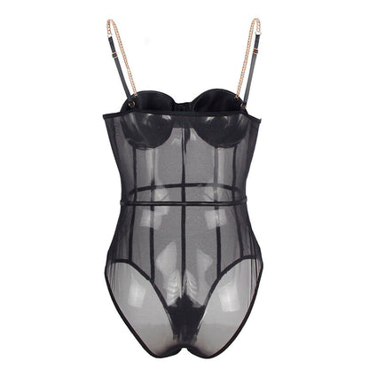 SUBBLIME - SCHWARZER BODY MIT KETTEN-HOSENTRGERN L/XL