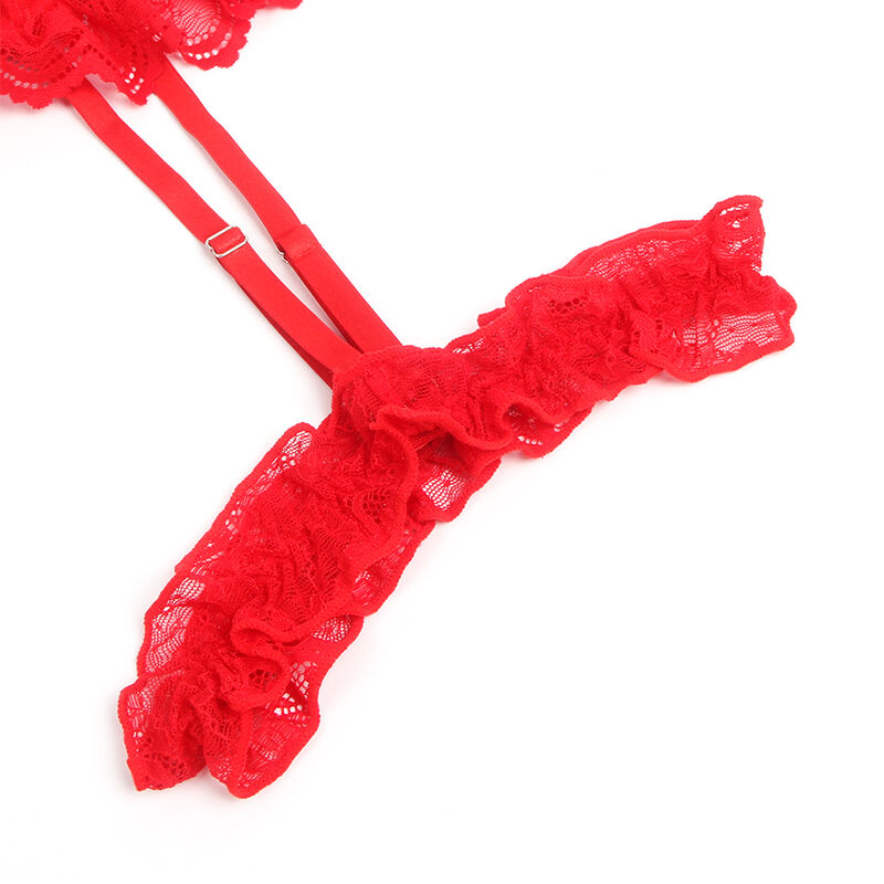 SUBBLIME - TEDDY MIT STRUMPFBAND MIT SPITZENDETAIL UND STREIFEN ROT L/XL