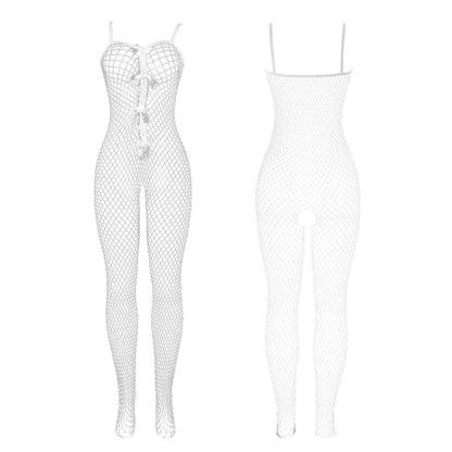 SUBBLIME - 951740 BODYSTOCKING WEISSES NETZ MIT SCHLEIFEN IM SCHRITT EINE GRÖSSE