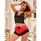 SUBBLIME - 953959 LÄSSIGE SEIDENNACHTHEMD + SPITZENHOSE SCHWARZ/ROT S/M
