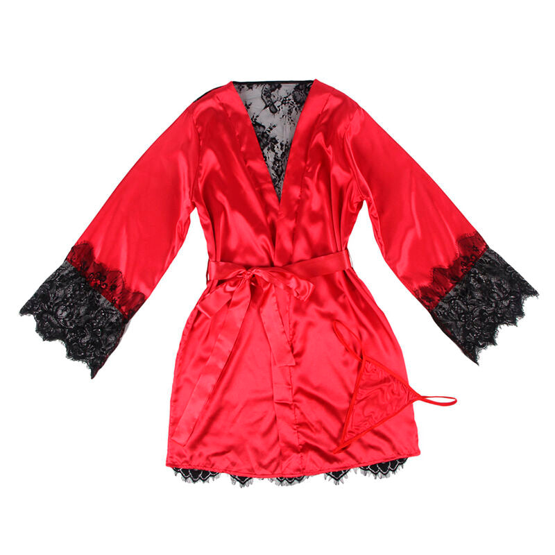 SUBBLIME - 954024 SPITZEN-UNTERHEMD MIT TRANSPARENTEM RÜCKEN UND STRING, ROT/SCHWARZ, L/XL