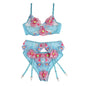 SUBBLIME - 954116 BH + HÖSCHEN MIT STRUMPFGÜRTEL BLUMENDESIGN BLAU L/XL
