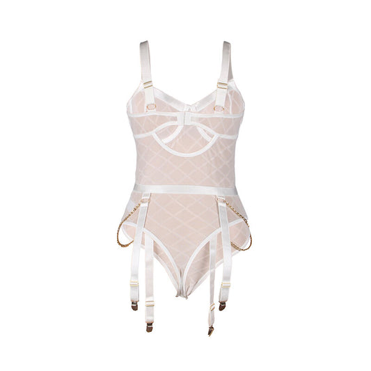 SUBBLIME - 954291 BODY MIT KETTEN + STRUMPFGÜRTEL WEISS L/XL