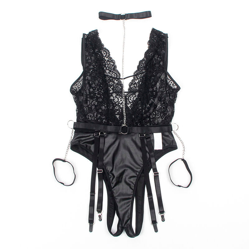 SUBBLIME - 954383 SEXY BODY MIT STRUMPFGÜRTEL SCHWARZ S/M