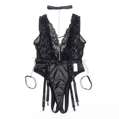 SUBBLIME - 954383 SEXY BODY MIT STRUMPFGÜRTEL SCHWARZ S/M