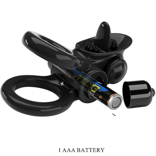 PRETTY LOVE - PASSIONATE RING DOPPELTER VIBRATIONSRING + KLITORIS-STIMULATOR SCHWARZ