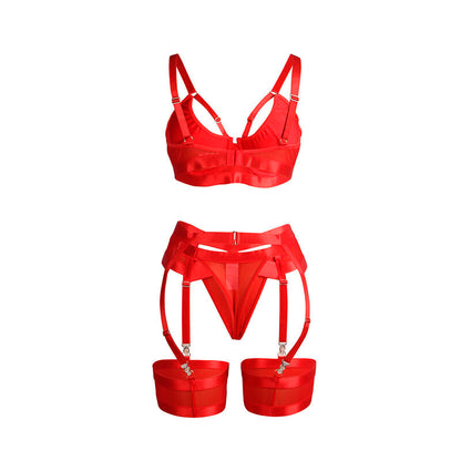 SUBBLIME - 955250 ROTER BONDAGE-BH MIT STRUMPFBAND-SET S/M