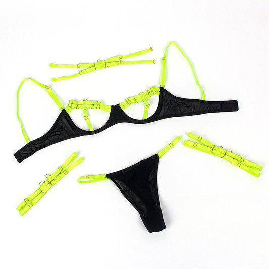SUBBLIME - 955274 BH-SET MIT HALSKETTE UND BEINDETAILS FLUORESZIERENDES GRÜN S/M