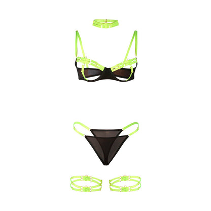 SUBBLIME - 955274 BH-SET MIT HALSKETTE UND BEINDETAILS FLUORESZIERENDES GRÜN S/M