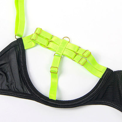 SUBBLIME - 955274 BH-SET MIT HALSKETTE UND BEINDETAILS FLUORESZIERENDES GRÜN S/M