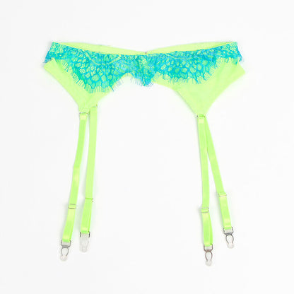 SUBBLIME - 955328 BH-SET MIT SPITZE UND STRUMPFBAND GRÜN UND BLAU L/XL