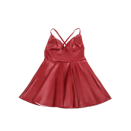 SUBBLIME - 955397 KLEID MIT BURGUNDERROTEN LEDERTRÄGERN S/M