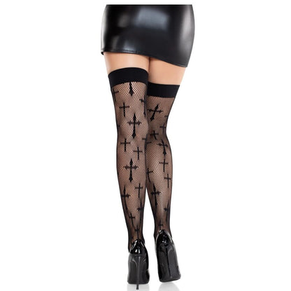 LEG AVENUE - WORSHIP ME SPITZENSTRÜMPFE SCHWARZ