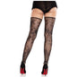 LEG AVENUE - FLORALE SPITZENSTRÜMPFE OHNE FUSS SCHWARZ