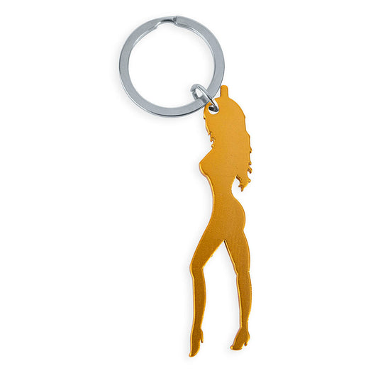 DIABLO PICANTE - SCHLÜSSELANHÄNGER MIT WEIBLICHER SILHOUETTE IN GOLDFARBE MIT BIERÖFFNER