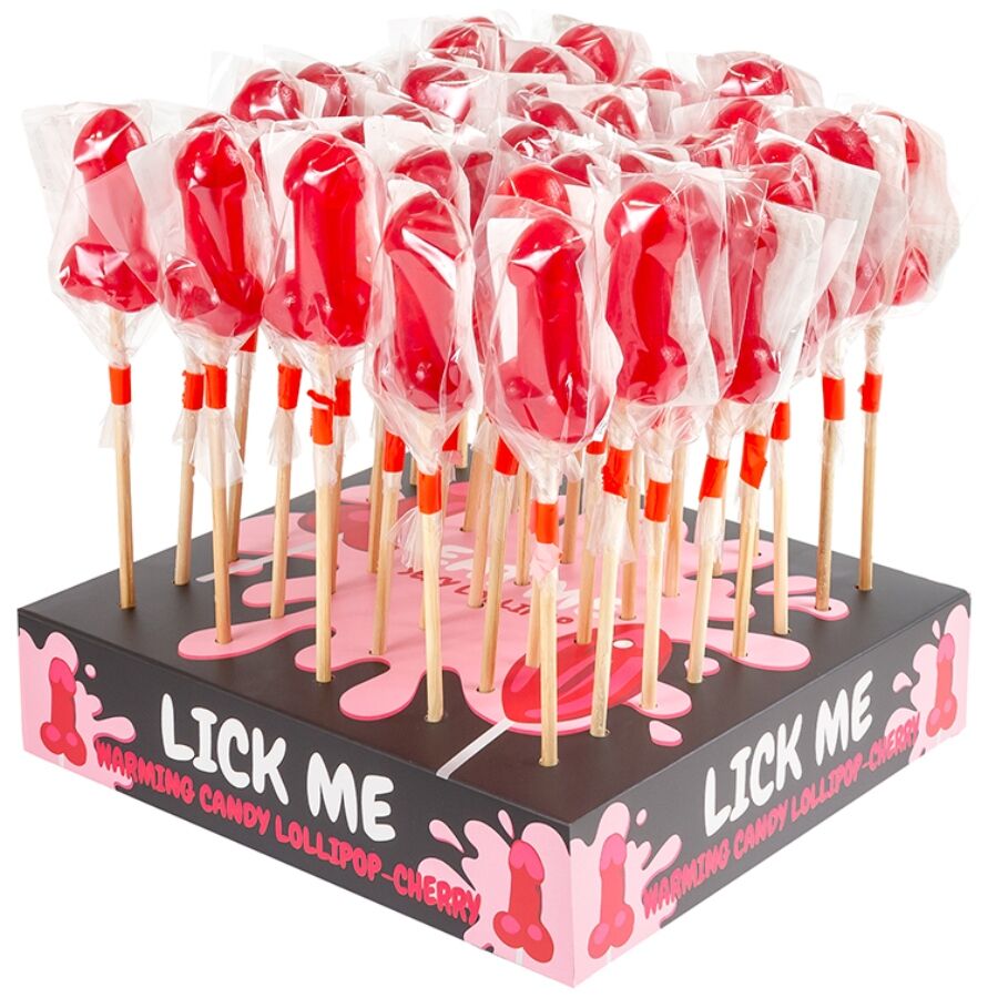 SECRETPLAY - CHERRY CANDY PENIS LOLLIPOP DISPLAY MIT SCHARFEM WÄRMEEFFEKT (40 STÜCK)