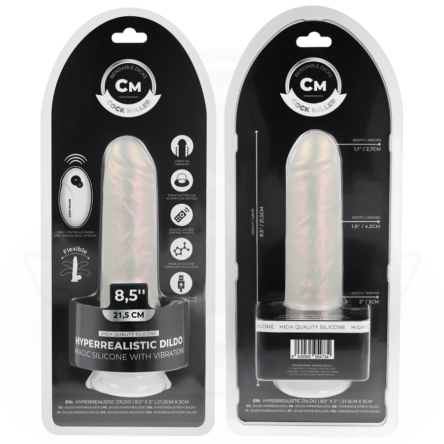 COCK MILLER - DILDO MIT SAUGNÄPFEN, LICHTERN UND VIBRATION MIT FERNBEDIENUNG WEISS 21,5 CM