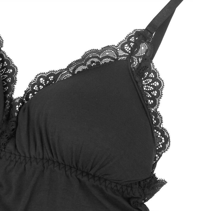 SUBBLIME - SCHWARZER TEDDY MIT BLUMENSPITZENDETAIL S/M