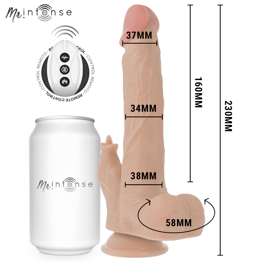 MR INTENSE – REALISTISCHER MULTIFUNKTIONS-REDFORD MIT VIBRATION UND AUF- UND AB-FERNBEDIENUNG 23 CM – O – 3,5 CM