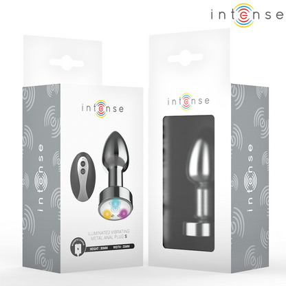 INTENSE - VIBRIERENDER ANALPLUG AUS METALL MIT LED-LEUCHTEN UND FERNBEDIENUNG - GRÖSSE S