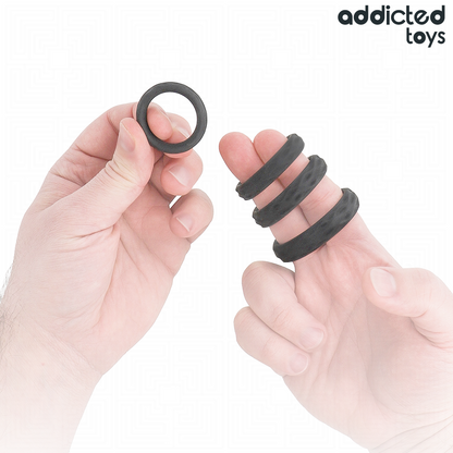 ADDICTED TOYS - SET MIT STRUKTURIERTEM COCKRING IN 4 GRÖSSEN