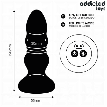 ADDICTED TOYS – ROTIERENDER VIBRIERENDER ANALPLUG MIT LED-LICHT UND FERNBEDIENUNG