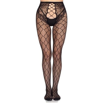 LEG AVENUE - 1966 NETZSTRUMPFHOSE MIT OFFENEM SCHRITT, SCHWARZ - EINHEITSGRÖSSE