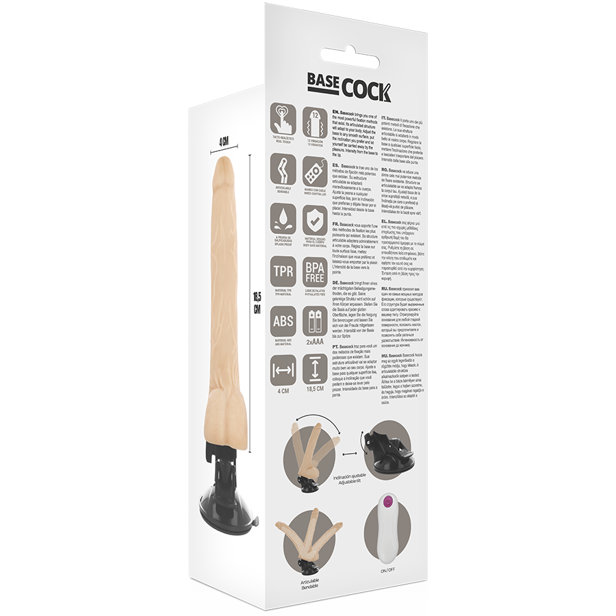 BASECOCK - ARTIKULIERBARER VIBRATOR MIT FERNBEDIENUNG SCHWARZ 18.5 CM -O- 4 CM