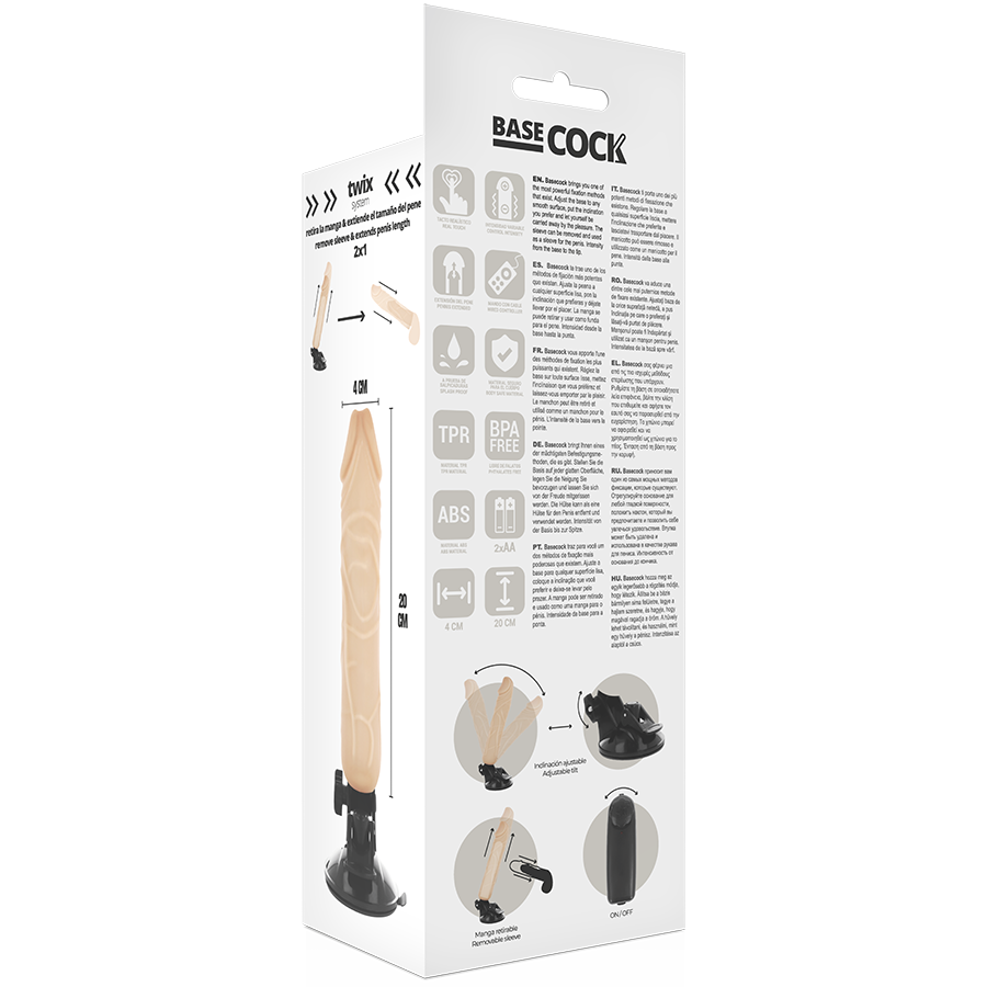 BASECOCK - REALISTISCHER VIBRATOR MIT FERNBEDIENUNG SCHWARZ 20 CM -O- 4 CM