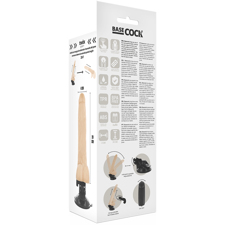 BASECOCK - REALISTISCHER VIBRATOR MIT FERNBEDIENUNG SCHWARZ MIT HODEN 20 CM -O- 4 CM