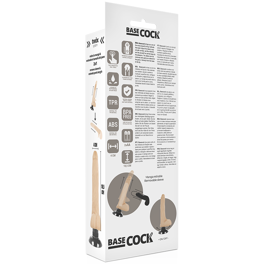 BASECOCK - REALISTISCHER VIBRATOR 2-1 SCHWARZ 18.5 CM -O- 4 CM